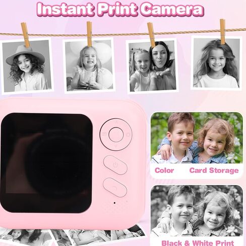 Yunseity Instant Print Camera, 48MP Pixels 2 Inch HD Screen Digital Zoom Portable Thermal Printing Camera, HD Sunlight Screen, Black and White Printing, Timer & Date Setting (Pink) in Kuwait