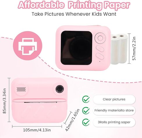 Yunseity Instant Print Camera, 48MP Pixels 2 Inch HD Screen Digital Zoom Portable Thermal Printing Camera, HD Sunlight Screen, Black and White Printing, Timer & Date Setting (Pink) in Kuwait