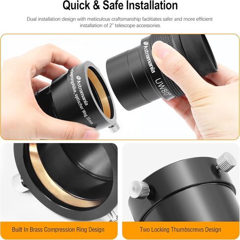Astromania 2 Inches Ultra Wide Angle Eyepiece for Planetary and Deep Space, 82 Degree 19mm UWA Eyepiece - Bundle with - 2-Inch Telescope Eyepiece Extension Tube Adapter Optical Length 35mm in Saudi Arabia