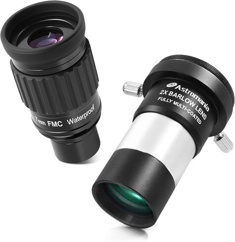 Astromania 1.25 Inch Ultra Wide Angle Eyepiece for Planetary and Deep Space 82 Degree 7mm UWA Eyepiece - Bundle with - 2X Barlow Lens Upgraded 1.25 inch in Saudi Arabia
