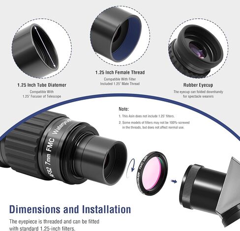 Astromania 1.25 Inch Ultra Wide Angle Eyepiece for Planetary and Deep Space 82 Degree 7mm UWA Eyepiece - Bundle with - 1.25 Inch Telescope Diagonal with Amici Erecting Prism in Saudi Arabia