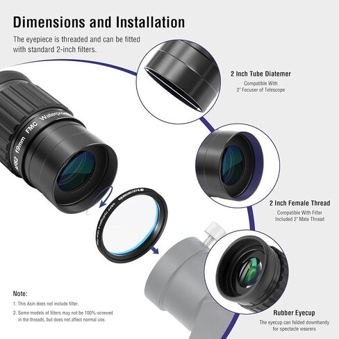 Astromania 2 Inches Ultra Wide Angle Eyepiece for Planetary and Deep Space, 82 Degree 19mm UWA Eyepiece - Bundle with - 1.25" Laser Collimator with 2" Adapter in Saudi Arabia
