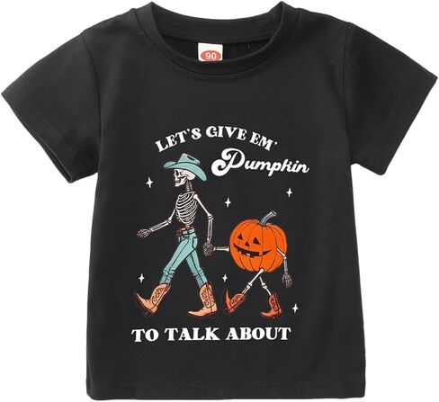 Halloween Shirt Toddler Baby Boy Girl Western Pumpkin Skeleton T-Shirt Kids Spooky Season Creep Skull Tee Tops in Saudi Arabia