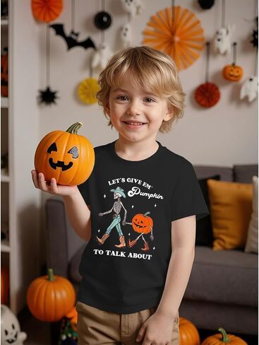 Halloween Shirt Toddler Baby Boy Girl Western Pumpkin Skeleton T-Shirt Kids Spooky Season Creep Skull Tee Tops in Saudi Arabia