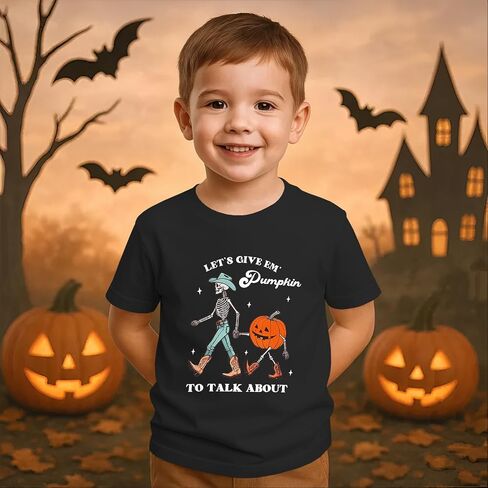 Halloween Shirt Toddler Baby Boy Girl Western Pumpkin Skeleton T-Shirt Kids Spooky Season Creep Skull Tee Tops in Saudi Arabia