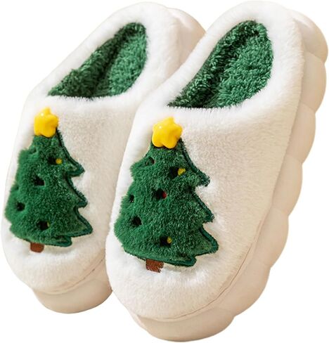 Christmas Slippers, Xmas Tree House Slippers for Women and Man, Fluffy Winter Cartoon Home Slippers with Memory Foam, Kawaii Fuzzy Cute Bedroom Slippers Indoor Outdoor, Cozy and Warm in Saudi Arabia