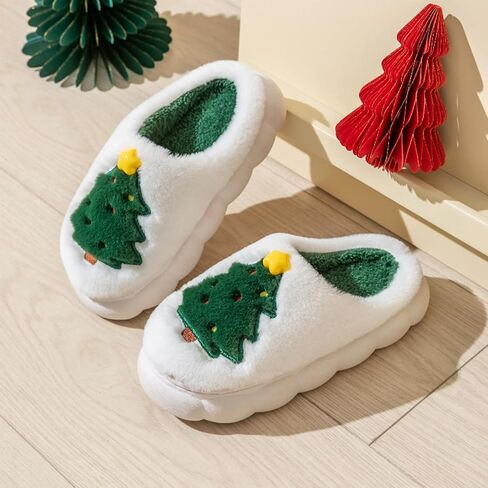 Christmas Slippers, Xmas Tree House Slippers for Women and Man, Fluffy Winter Cartoon Home Slippers with Memory Foam, Kawaii Fuzzy Cute Bedroom Slippers Indoor Outdoor, Cozy and Warm in Saudi Arabia