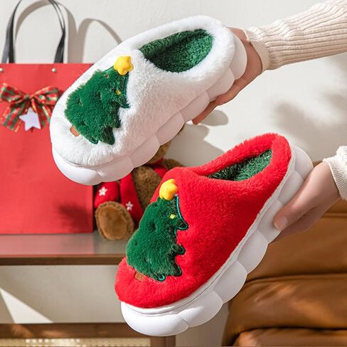 Christmas Slippers, Xmas Tree House Slippers for Women and Man, Fluffy Winter Cartoon Home Slippers with Memory Foam, Kawaii Fuzzy Cute Bedroom Slippers Indoor Outdoor, Cozy and Warm in Saudi Arabia