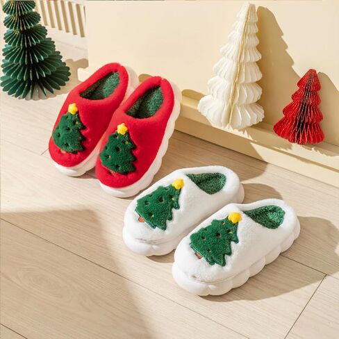 Christmas Slippers, Xmas Tree House Slippers for Women and Man, Fluffy Winter Cartoon Home Slippers with Memory Foam, Kawaii Fuzzy Cute Bedroom Slippers Indoor Outdoor, Cozy and Warm in Saudi Arabia