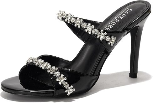 Cape Robbin Women's Rhinestone Mule Heels - Sparkly Slip On Stiletto Heeled Sandals - 4 Inch High Heels Round Toe - Dressy Rhinestone Heels for Women Wedding Bridal Prom (Carie) in Saudi Arabia