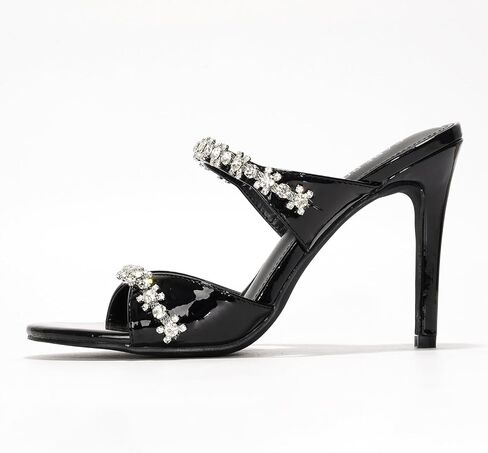Cape Robbin Women's Rhinestone Mule Heels - Sparkly Slip On Stiletto Heeled Sandals - 4 Inch High Heels Round Toe - Dressy Rhinestone Heels for Women Wedding Bridal Prom (Carie) in Saudi Arabia