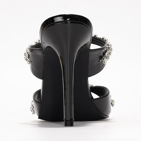 Cape Robbin Women's Rhinestone Mule Heels - Sparkly Slip On Stiletto Heeled Sandals - 4 Inch High Heels Round Toe - Dressy Rhinestone Heels for Women Wedding Bridal Prom (Carie) in Saudi Arabia