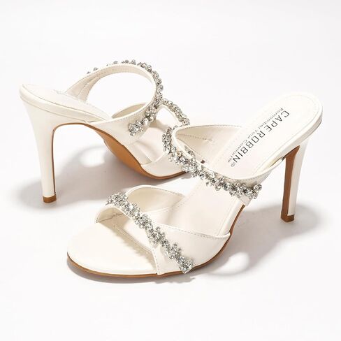 Cape Robbin Women's Slip-On Heeled Sandals with Rhinestone - 4 Inch Stiletto Heels Round Toe - Dressy Sexy High Heels for Women - Sparkly Mules Sandals 2025 (Carie) in Saudi Arabia