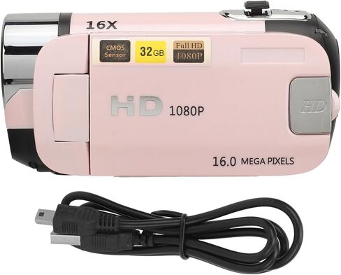 Rotatable Screen D90 1080P 16MP Digital Camera 2.4 Inch Rotatable Screen Camcorder 16X Zoom HD Video Recorder with Fill Light (Roseate) in Saudi Arabia
