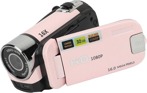 Rotatable Screen D90 1080P 16MP Digital Camera 2.4 Inch Rotatable Screen Camcorder 16X Zoom HD Video Recorder with Fill Light (Roseate) in Saudi Arabia