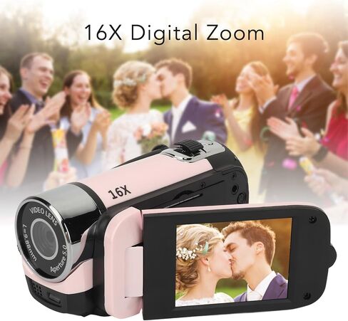 Rotatable Screen D90 1080P 16MP Digital Camera 2.4 Inch Rotatable Screen Camcorder 16X Zoom HD Video Recorder with Fill Light (Roseate) in Saudi Arabia