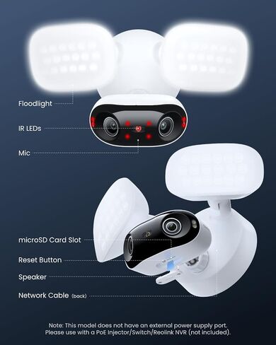 REOLINK Elite Pro Floodlight PoE, 16MP Dual Lens PoE Security Camera with 180° View, 2800 Lumens Lighting, Full Color & Infrared Night Vision, Smart Detection, 24/7 Recording with Motion Track in Saudi Arabia