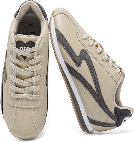 OFG Women's Genuine Leather Fashion Sneakers Classic Retro Gum Sole Shoes Casual Tennis Skate Walking Shoes Footwear Anti Slip Trainers in Saudi Arabia