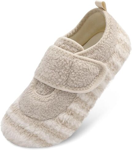JOINFREE Slippers for Women Men Wide Fit Cozy Indoor House Slipper Socks Non-Slip Thin Rubber Sole Barefoot Slip-on Winter Shoes Adjustable for Diabetic Swollen Edema Feet in Saudi Arabia