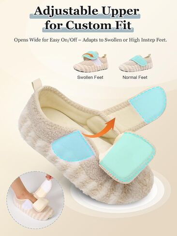 JOINFREE Slippers for Women Men Wide Fit Cozy Indoor House Slipper Socks Non-Slip Thin Rubber Sole Barefoot Slip-on Winter Shoes Adjustable for Diabetic Swollen Edema Feet in Saudi Arabia