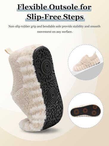 JOINFREE Slippers for Women Men Wide Fit Cozy Indoor House Slipper Socks Non-Slip Thin Rubber Sole Barefoot Slip-on Winter Shoes Adjustable for Diabetic Swollen Edema Feet in Saudi Arabia