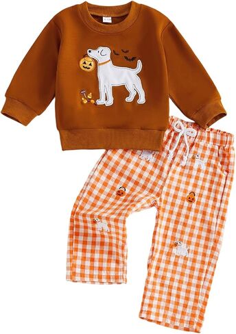 Halloween Baby Clothes Toddler Girl Pumpkin Outfits Pullover Shirt Sweatshirt Plaid Pants Christmas Clothes in Saudi Arabia