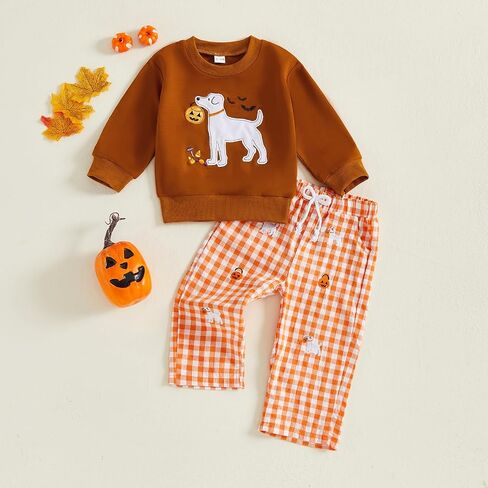 Halloween Baby Clothes Toddler Girl Pumpkin Outfits Pullover Shirt Sweatshirt Plaid Pants Christmas Clothes in Saudi Arabia