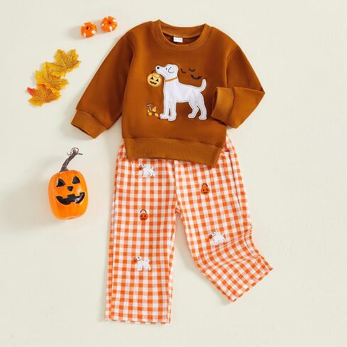 Halloween Baby Clothes Toddler Girl Pumpkin Outfits Pullover Shirt Sweatshirt Plaid Pants Christmas Clothes in Saudi Arabia