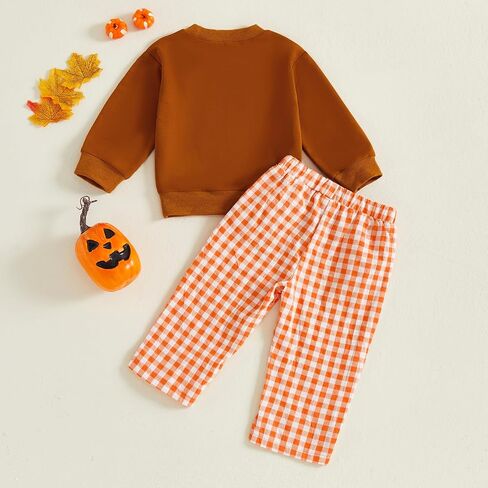 Halloween Baby Clothes Toddler Girl Pumpkin Outfits Pullover Shirt Sweatshirt Plaid Pants Christmas Clothes in Saudi Arabia