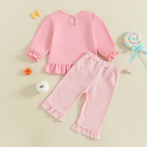 Baby Girl Halloween Outfit Pumpkin Smocked Shirt Plaid Flared Pants | Toddler Baby Girl Halloween Outfit Smocked Pumpkin Long Sleeve Ruffle Sweatshirt Plaid Pants Set 2Pcs Fall Winter Clothes in Saudi Arabia