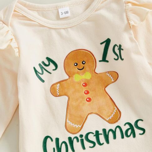 My First Christmas Baby Girl Outfit Newborn Gingerbread/Santa Romper Flare Pants Set Infant Fall Winter Clothes in Saudi Arabia
