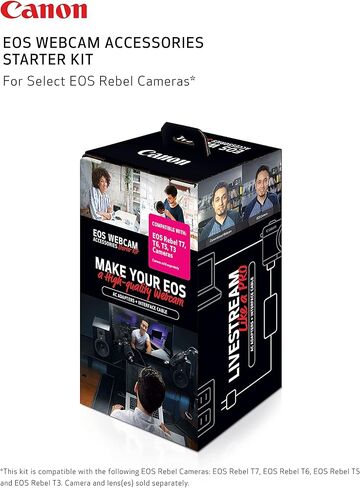 مجموعة ملحقات كاميرا الويب Canon EOS للمبتدئين (لكاميرات EOS Rebel مختارة)، متوافقة مع الكمبيوتر المحمول والكمبيوتر الشخصي، البث عالي الدقة، مؤتمرات الفيديو، وإنشاء المحتوى، محول الطاقة المدمج CA-PS700 in Kuwait