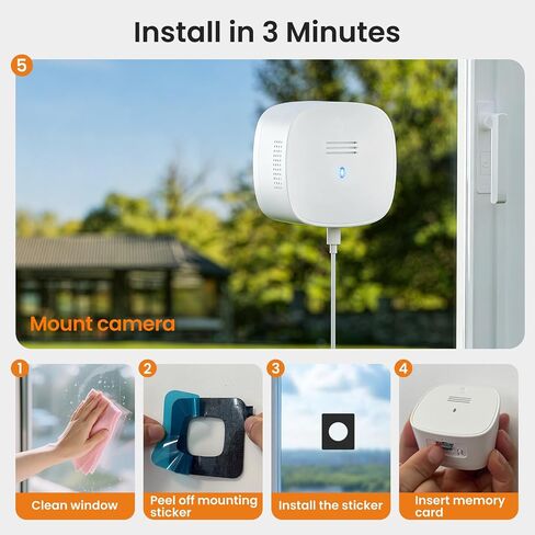 كاميرا نافذة 3 ميجابكسل 2 كيه، كاميرات نافذة رؤية ليلية ملونة من SpectraVivid AI لأمان المنزل، 2.4 جيجا و5 جيجا واي فاي، صفارة إنذار للكشف عن الأشخاص والحركة، صوت ثنائي الاتجاه، تسجيل 24/7، تثبيت سريع سهل على الزجاج in Kuwait