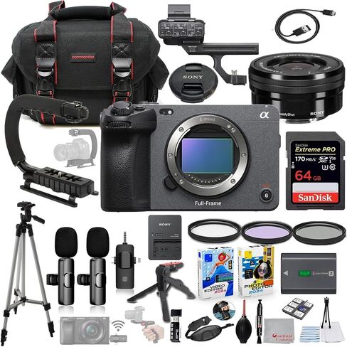 Sony FX3A Full-Frame Cinema Camera with 16-50mm Lens Bundle + Wireless Microphone System + Accessory Package Including 64GB Extreme Memory, U-Grip, Case, Tripod, Software and More (33 Items) in Saudi Arabia