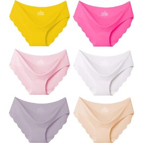 Kiench Teens Girls Seamless Underwear No Show Bikini Panties Tagless 6-Pack
