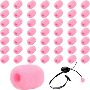 JiaUfmi 50 Pack Lapel Headset Microphone Windscreen, Pink Microphone Sponge Foam Cover Mini Size Lavalier Microphone Windscreen for Variety of Headset Microphone