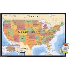 Map - USA Time Zones Wall Poster with Push Pins