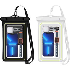CANSHOW Floating IPX8 Phone Pouch/Bag [2Pack] XL Waterproof Cell Phone Case Dry Bags for iPhone 14 Pro Max/ 13/12/ 11/ Galaxy S23 Ultra/Detachable Lanyard Black