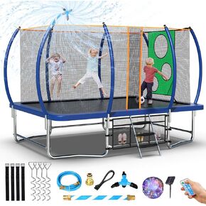 Tatub 8x14 Ft Rectangle Trampoline for Kids and Adults, Outdoor Trampoline with Stakes, Light, Sprinkler, Soccer Ball, Trampoline with Net, Backyard Trampoline for 3-5 Adults and Kids in Kuwait