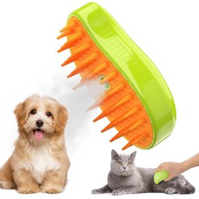 GIGART Cat Steam Brush, 3 in 1 Steam Cat Brush, Steam Brush for Cats Steamy Cat Brush for Massage Self Cleaning Cat Brush with Steam for Cat and Dog (Green)