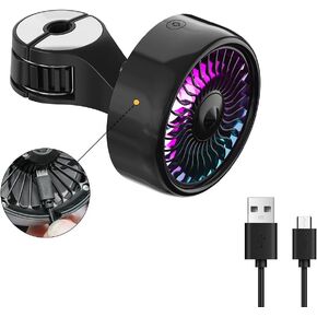 Kwak's Car Seat Fan with LED Colorful Lights, USB Car Fan for Backseat, 3 Speeds Strong Wind, Brushless Motor, Adjustable Clip Electric Fan for Cars Vans RV SUV Truck (black)