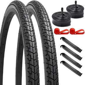 YUNSCM 27" Bike Tires 27X1 3/8 (37-630) and 27'' Bike Tubes Schrader Valve with 2 Rim Strips Compatible with 27X1 3/8 Bike Bicycle Tires and Tubes (JYHS)