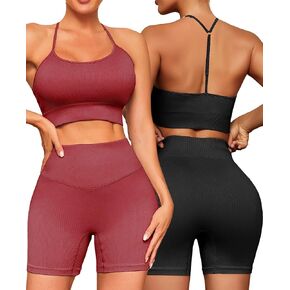 أطقم ملابس للتمرين من FINETOO للنساء مكونة من 4 قطع حمالة صدر رياضية بدون ظهر بدون خياطة عالية الخصر وقصيرة لممارسة اليوجا والصالة الرياضية ومجموعة نشطة متطابقة in Kuwait