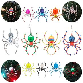 10 pcs Christmas Spider Ornament Kit | Spider Ornaments for Christmas Tree | Christmas Spider | Christmas Tree Ornaments | Christmas Decorations | Beaded Glass Spiders (10 pcs)