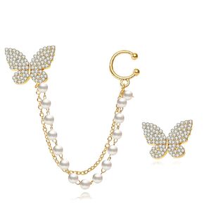 925 Sterling Silver Butterfly Cuff Earrings Chain for Women Teen Girls CZ Earrings Crawler Earrings Dangling Chain Birthday Anniversary