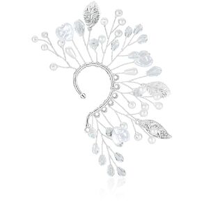 White Rhinestone Elf Ear Cuff Left Single Earring for Women Girls Cosplay Jewelry