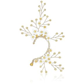 Single Elf Ear Cuff Left Ear Fairy Gold Beaded White Flower Ear Cuff