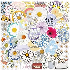 50 Pcs Daisy Stickers for Water Bottles Cute Vsco Trendy Chrysanthemum Stickers for Hydroflask Laptop Water Bottles Skateboard Phone,Motivational Stickers for Boys Girls Teens Adults