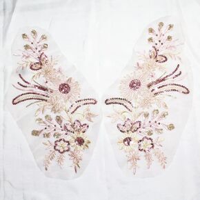 One Set Flower Embroidery Sequin Lace Applique Sewing Fabric Collar Patch Motif Wedding Gown Dress Bridal DIY Crafts (Blue)