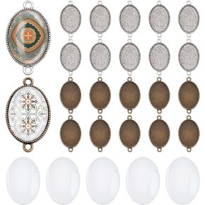 PH PandaHall 42pcs 5 Size Round Bezel Pendant Trays Links Double Holes Photo Charms Cabochon Settings with Glass Cabochon Tiles Memorial Photo Pendant for Wedding Bouquet Graduation Jewelry Making